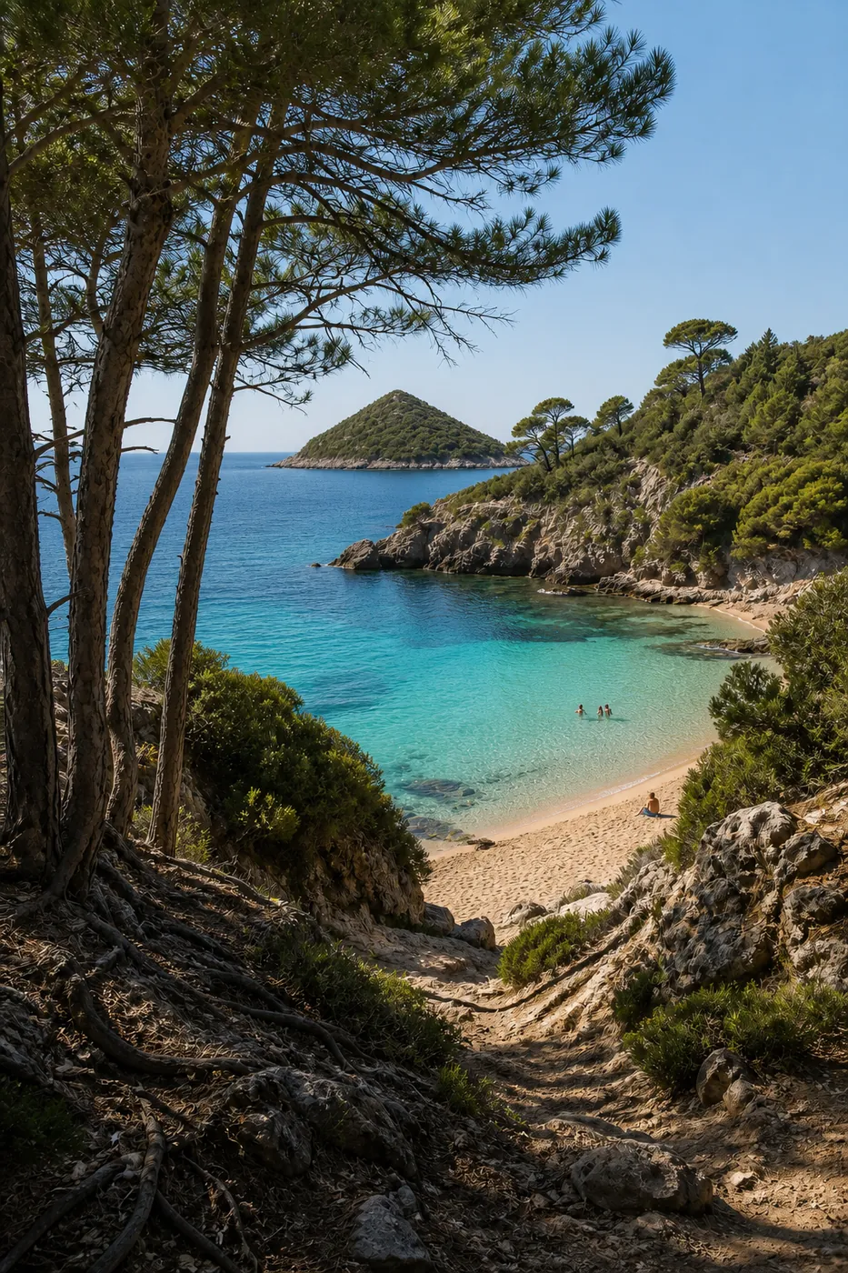 Visual editoriale di Cala Moresca con Figarolo davanti alla cala